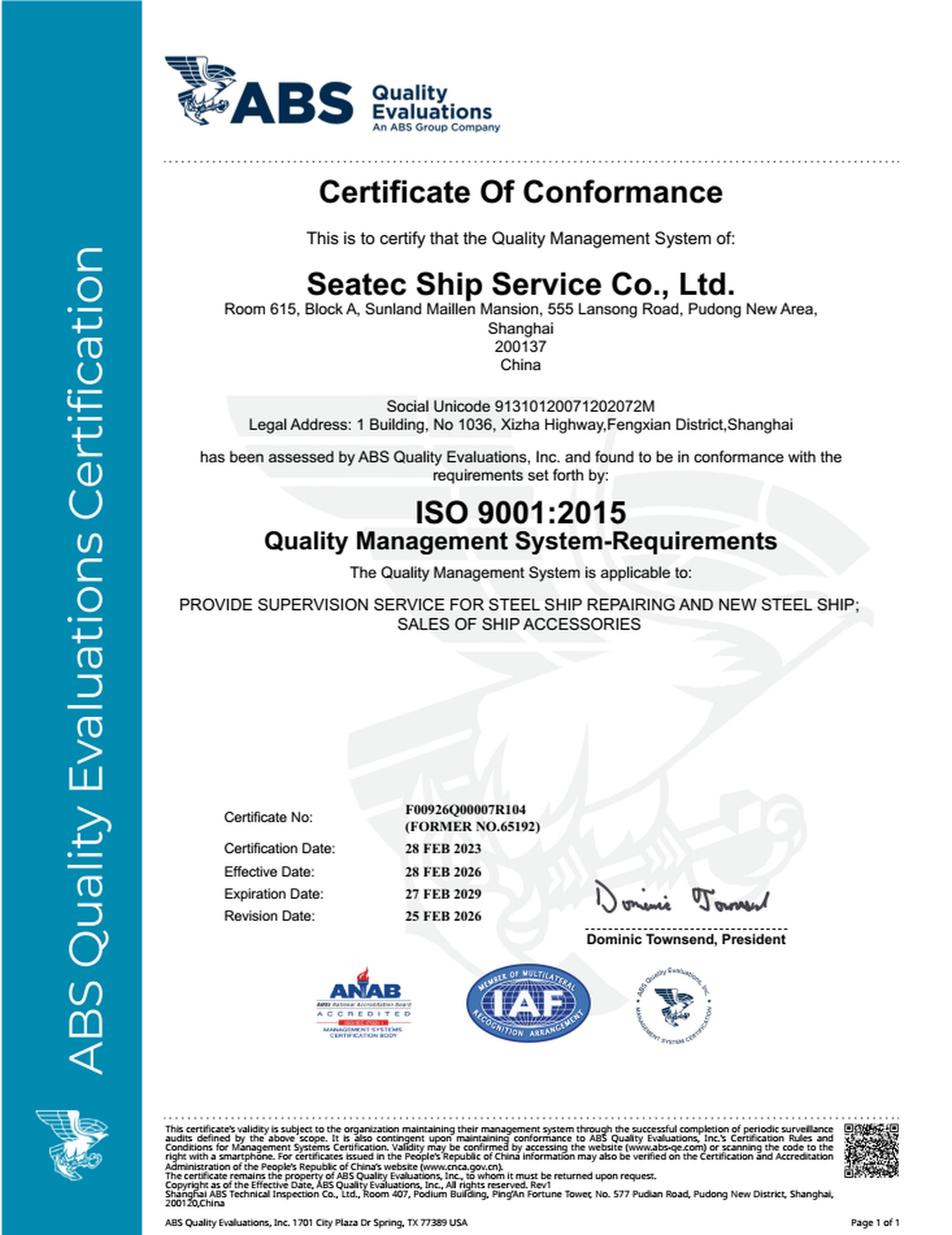 ISO 9001 Quality Management - SEATEC PIPE