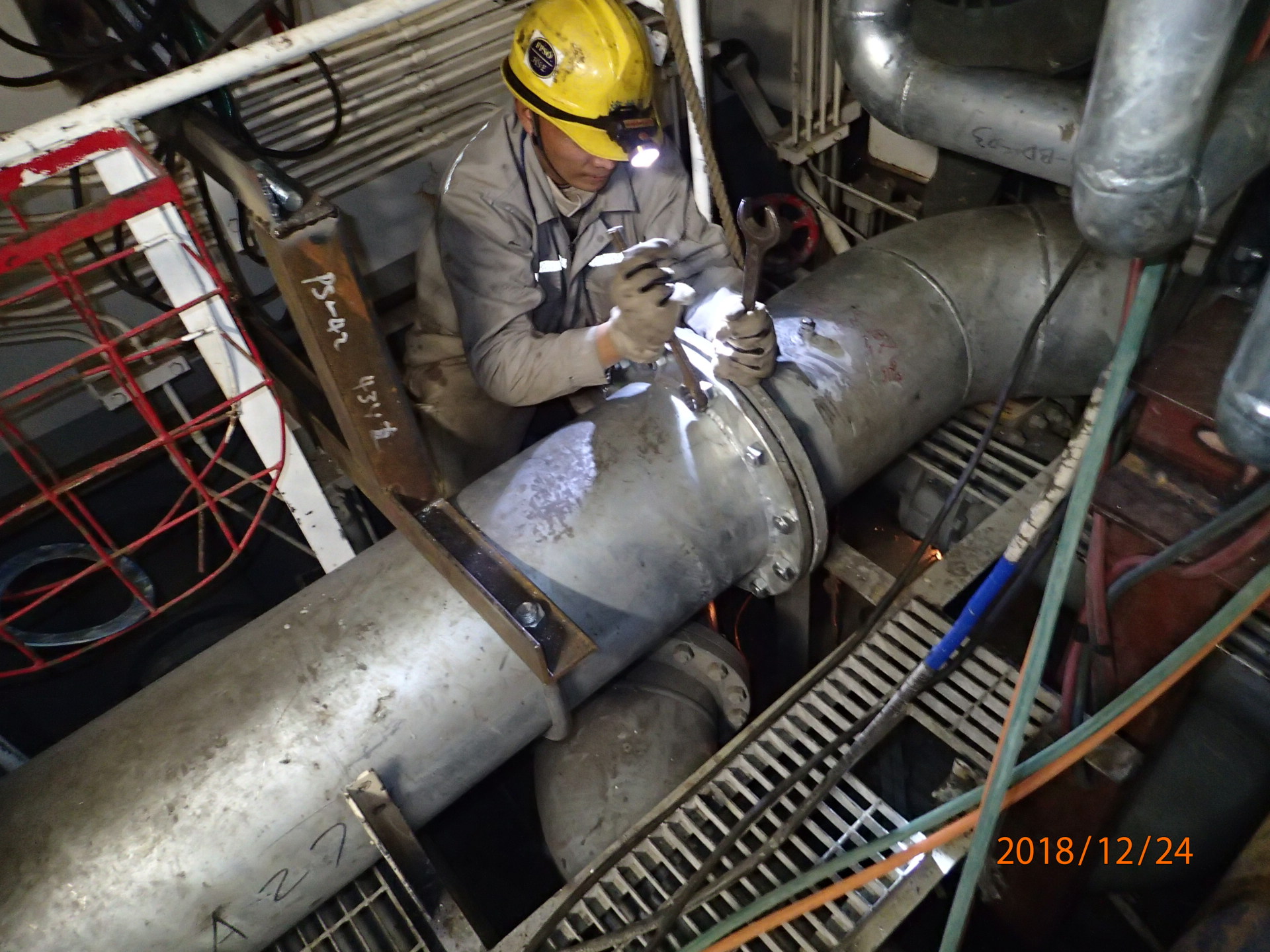 On-board piping installation work